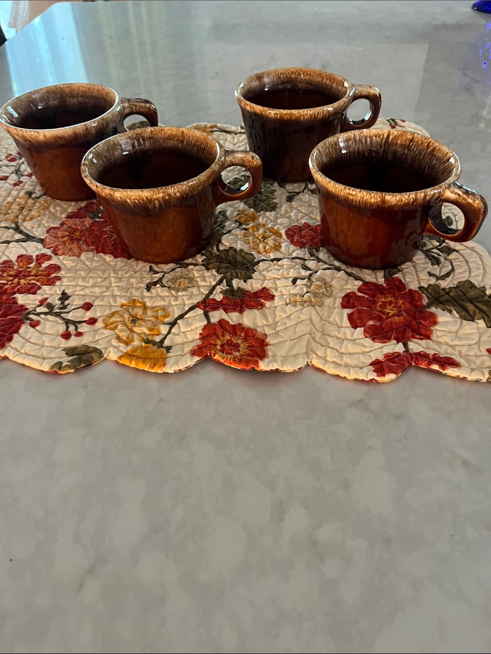 Set 4 Vintage Hull Crestone Oven Proof Brown Drip Glaze Pottery Coffee Tea Mugs